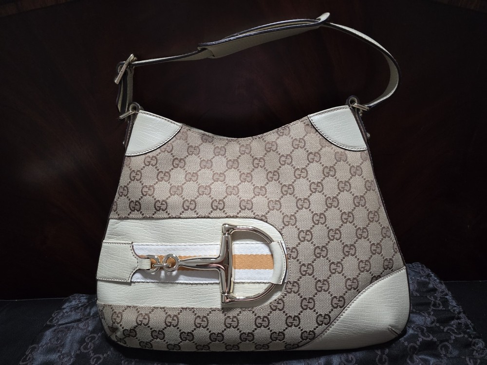 Gucci GG Pattern Shoulder Bag with Horsebit Accent