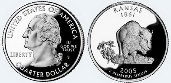 2005 S US Mint State Quarter Kansas Ks 25 Cent Proof
