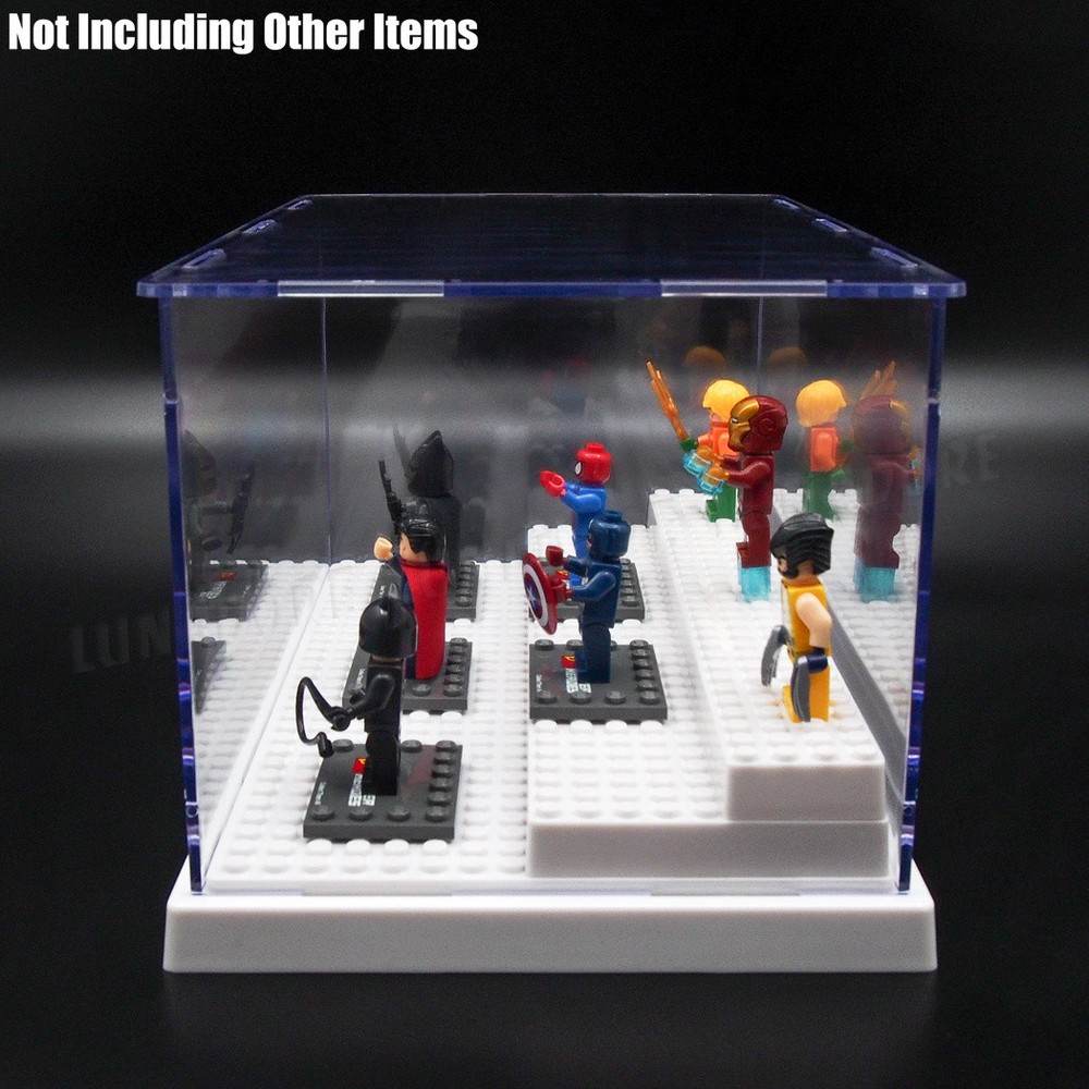 US White 3 Step Acrylic Display Box Plastic for Minifigures Blocks Self-Assemble