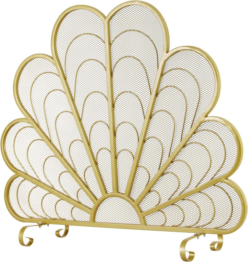 Peacock Fireplace Screen Brass Tone 38x32