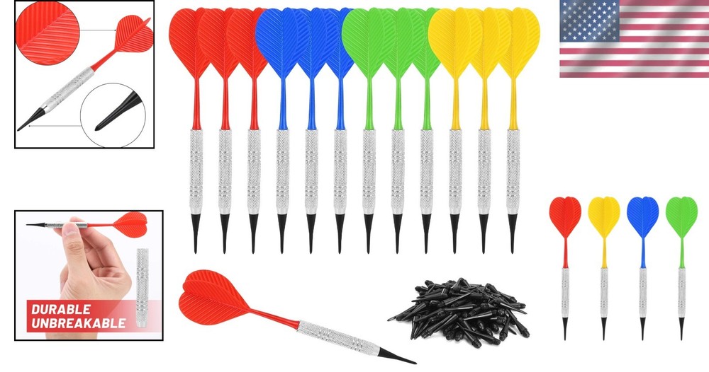 Unisex Soft Tip Darts Set - 12 Darts Plus 100 Replacement Tips for Every Player