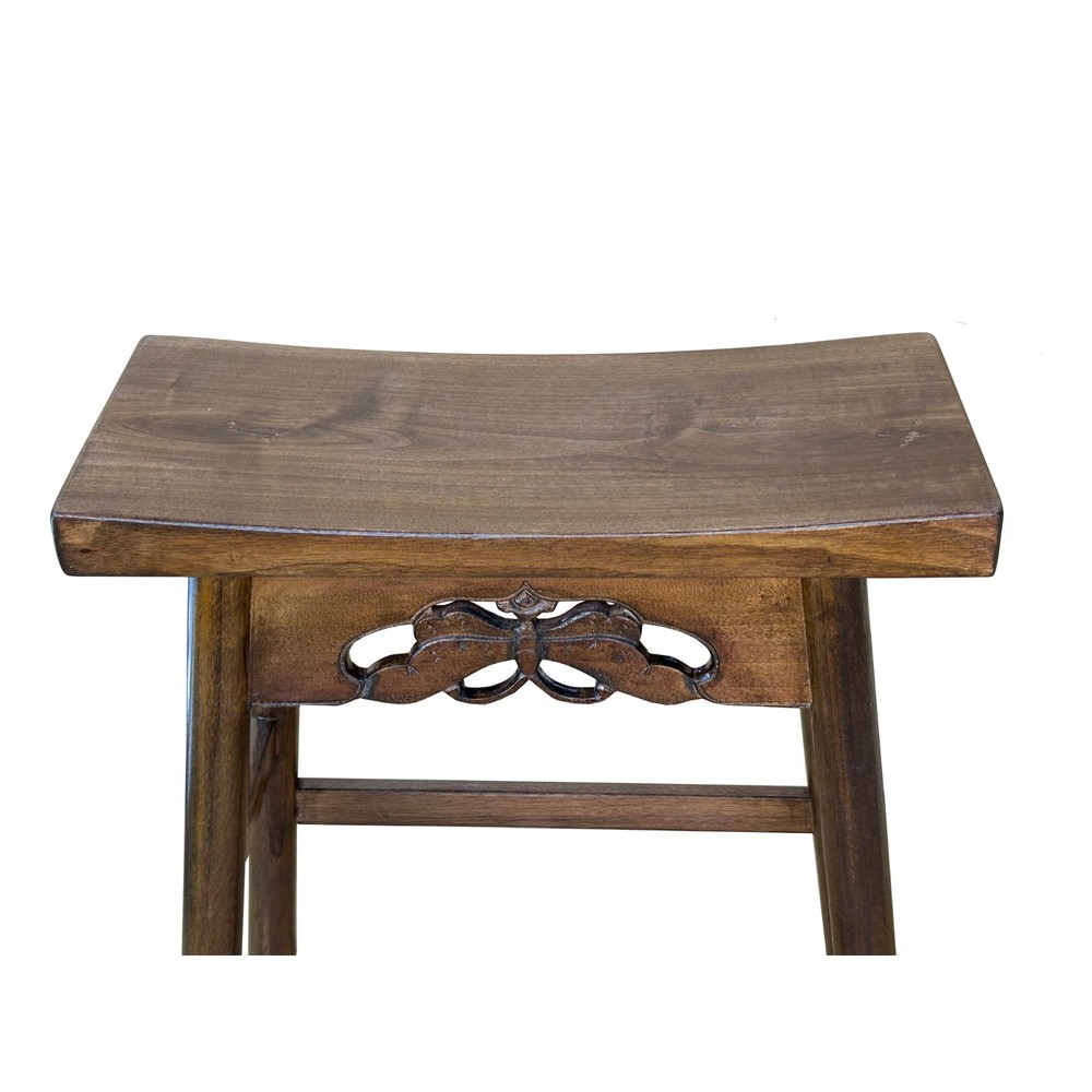 Walnut Brown Butterfly Accent Rectangle Backless Bench Side Table GB173
