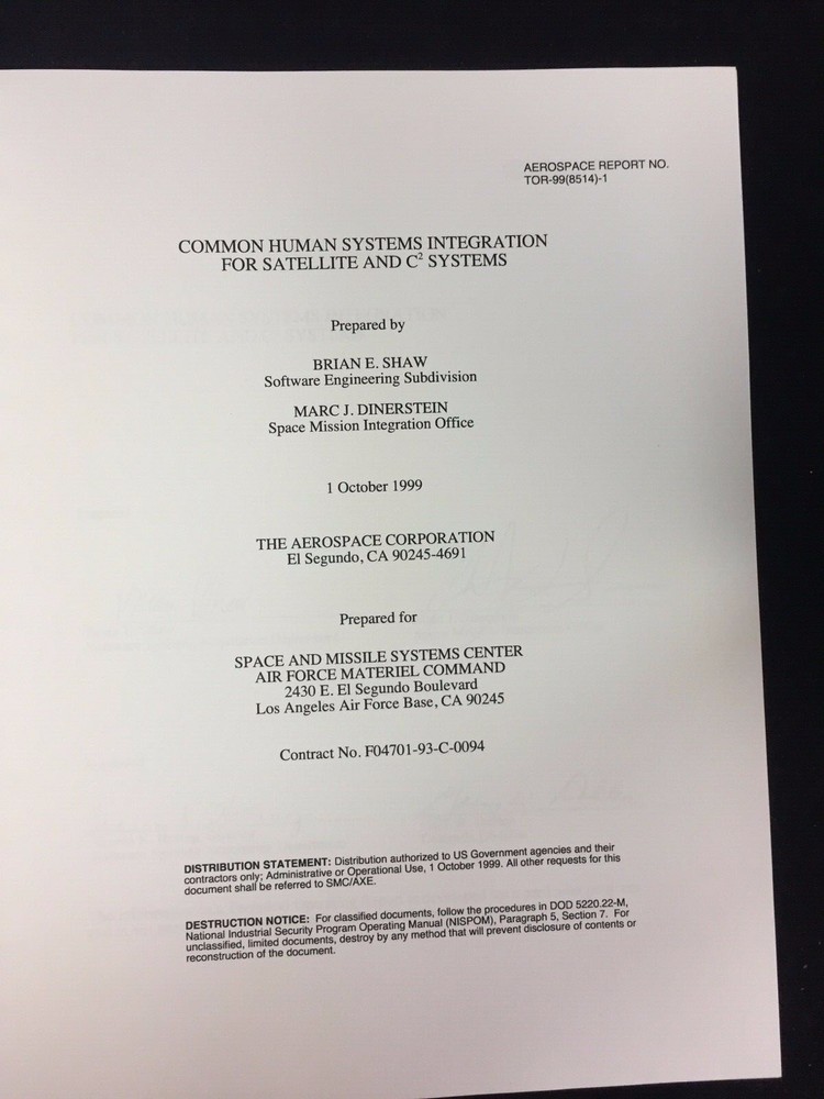 1999 COMMON HUMAN SYSTEMS INTEGRATION FOR SATELLITE AND C2 SYSTEMS