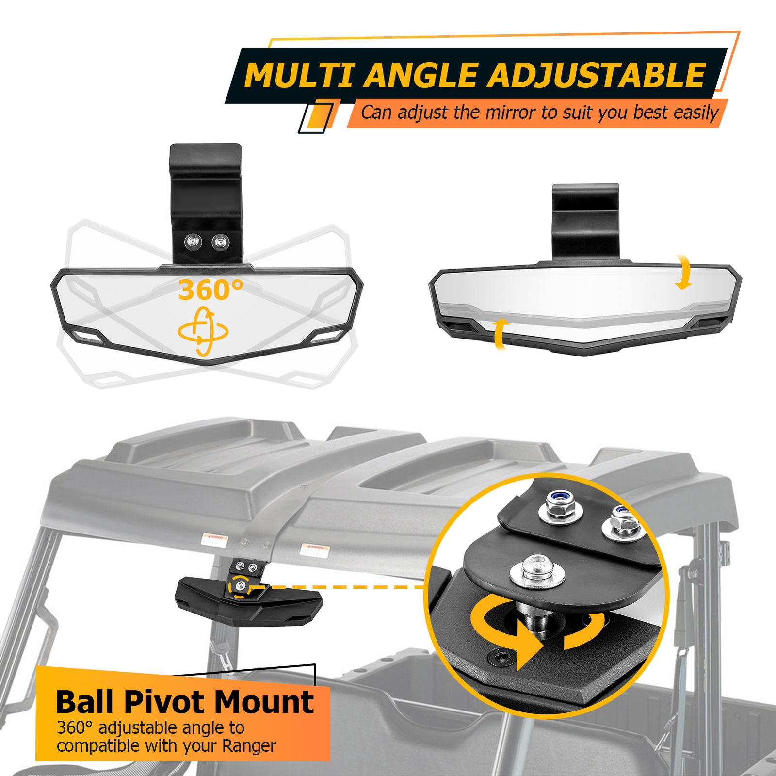 For 2016-2024 Can Am Defender HD5/7/8/9/10/Max Convex Center Rear View Mirror