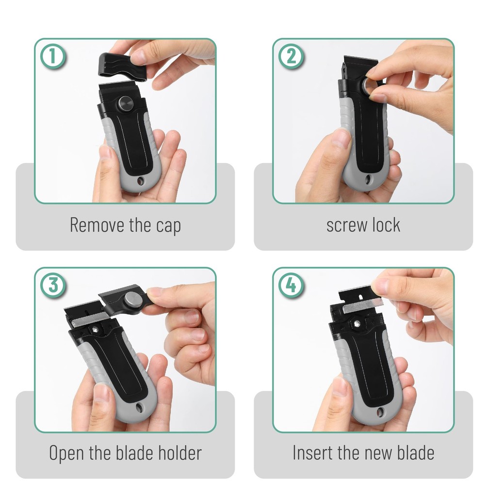 Bates- Razor Blade Scraper, Scraper Set with 10 pcs Extra Blades, Grey