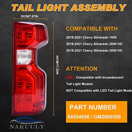 Tail Light Assembly Compatible With 2019-2024 Right Passenger Halogen Type
