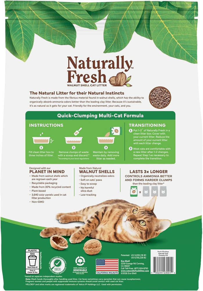 Cat Litter Made from Walnut Shells, Quick-Clumping, Unscented, Upcycled, Easy Sc