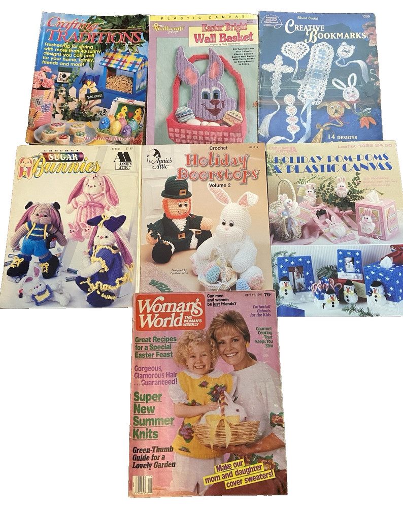 (7) VTG CROCHET EASTER BUNNY MIXED MAGAZINES DIFFERENT PATTERNS
