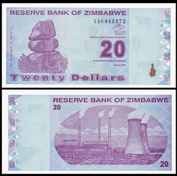 Zimbabwe 20 Dollars 2009 P 95 UNC New Banknote