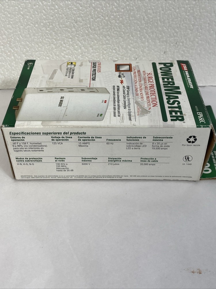 SL WABER POWER MASTER ELECTRONICS PROTECTOR SURGE PROTECTION