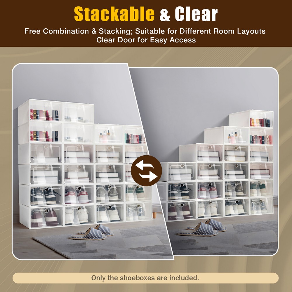 24pcs Plastic Shoe Box Stackable Shoe Storage Organizer Cabinet 33 * 23 * 14 cm