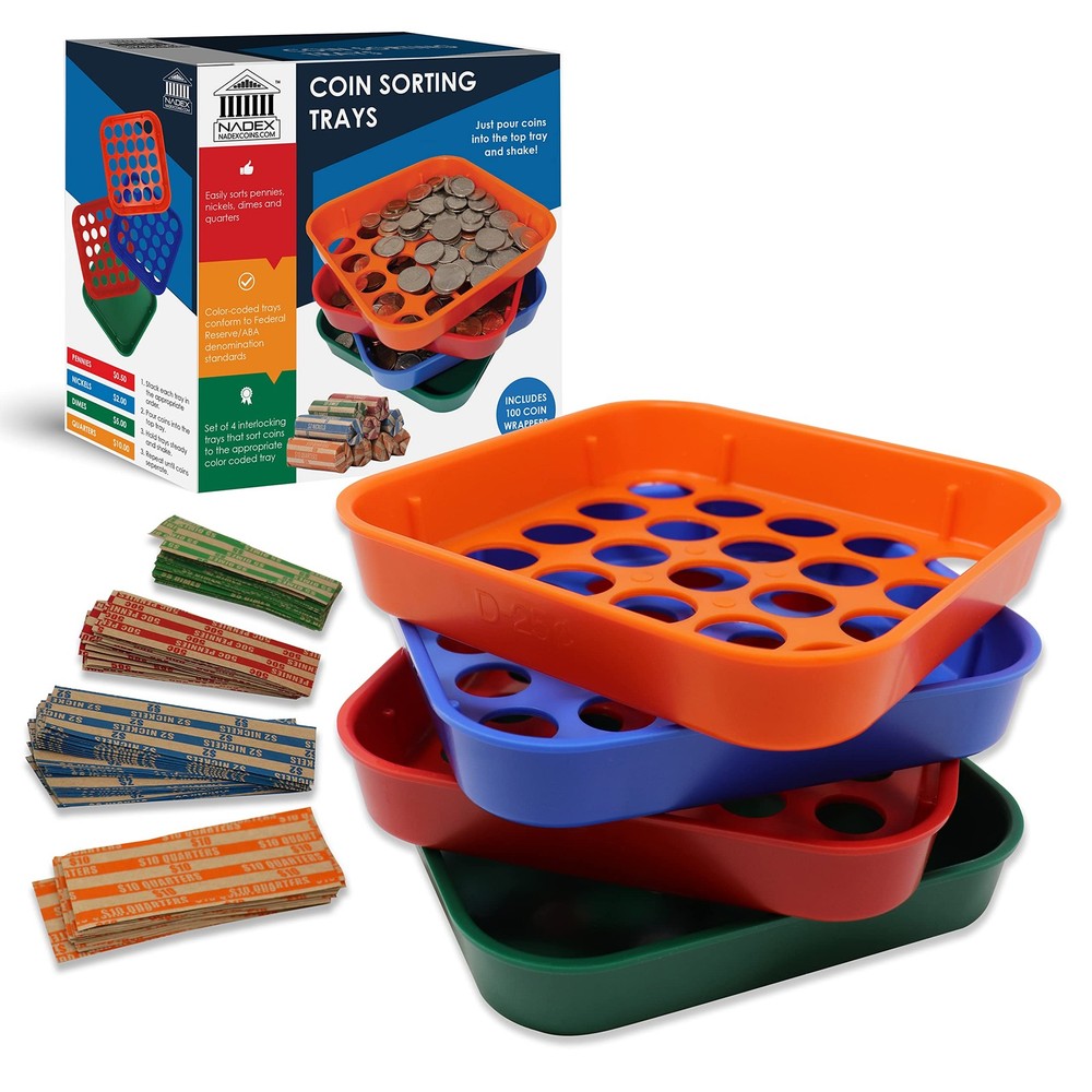 Nadex Quick Sort Coin Organizing Color Coded Sorting Trays for Pennies,...