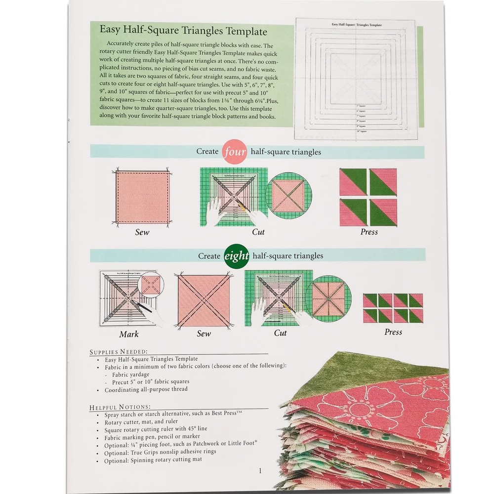 Easy Half-Square Triangles Quilting Rulers and Template for Accurate Patchwork