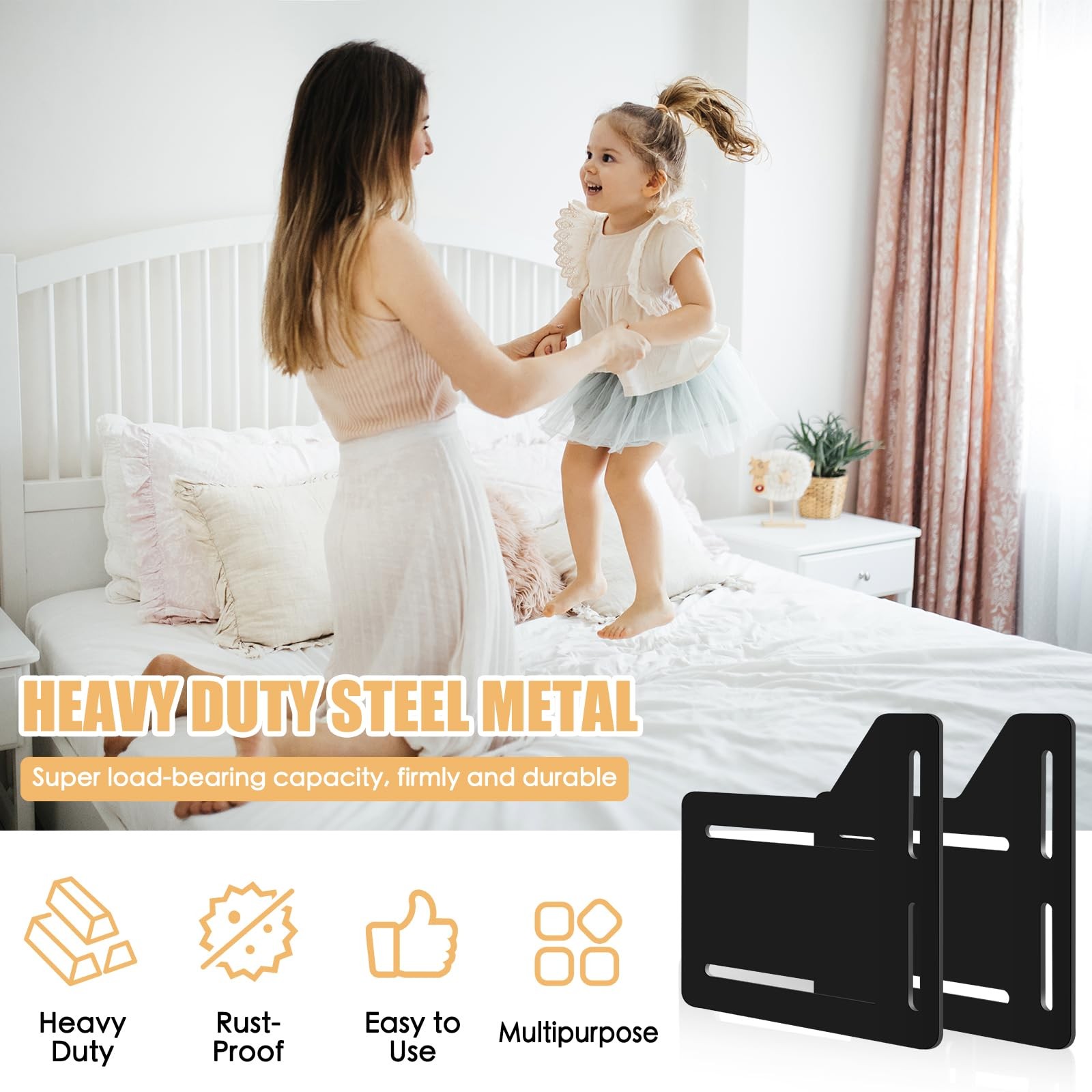 2Pcs Queen Bed Modification Plate, Headboard Brackets, Matte Black