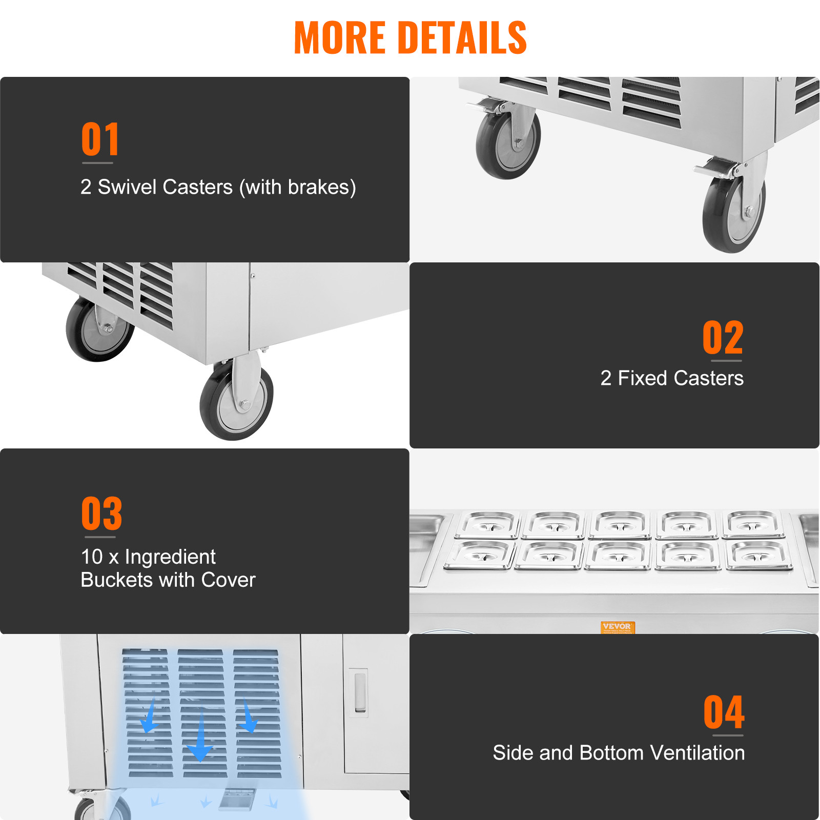VEVOR Fried Ice Cream Roll Machine Rolled Ice Cream Maker 17.7x17.7 inch 2 Pans