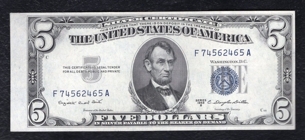 FR. 1657 1953-B $5 FIVE DOLLARS SILVER CERTIFICATE CURRENCY NOTE UNCIRCULATED