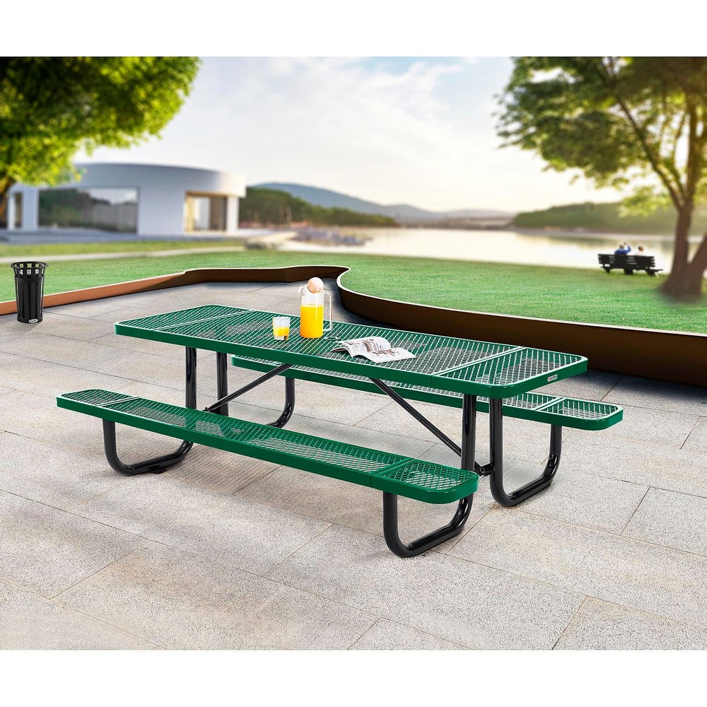 Global Industrial 8'L Rectangular Picnic Table Expanded Metal Green
