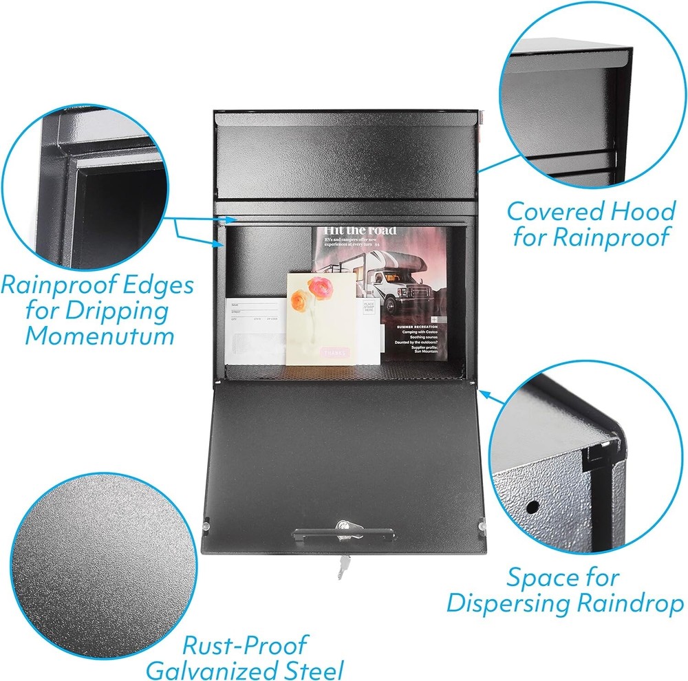 Rainproof Wall Mount Mailbox with Outgoing Mail Flag and Holder - Rainproof