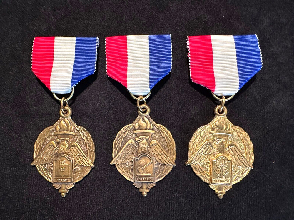 Three Vintage Scholastic Achievement Medals - Forensic, Speech, Service