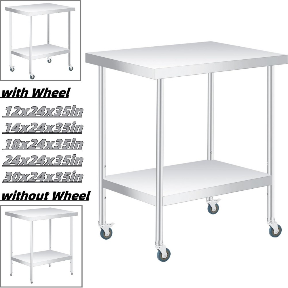 Stainless Steel Table 2-Tier Storage Adjustable Undershelf Commercial Work Table