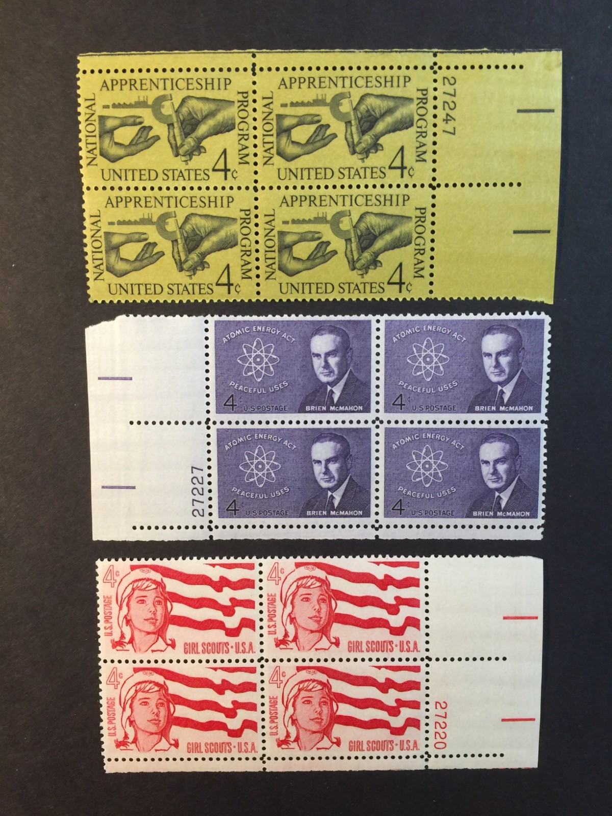 USA, 1199, 1200, 1201, PLATE BLOCKS, MINT, NH, VINTAGE COLLECTION