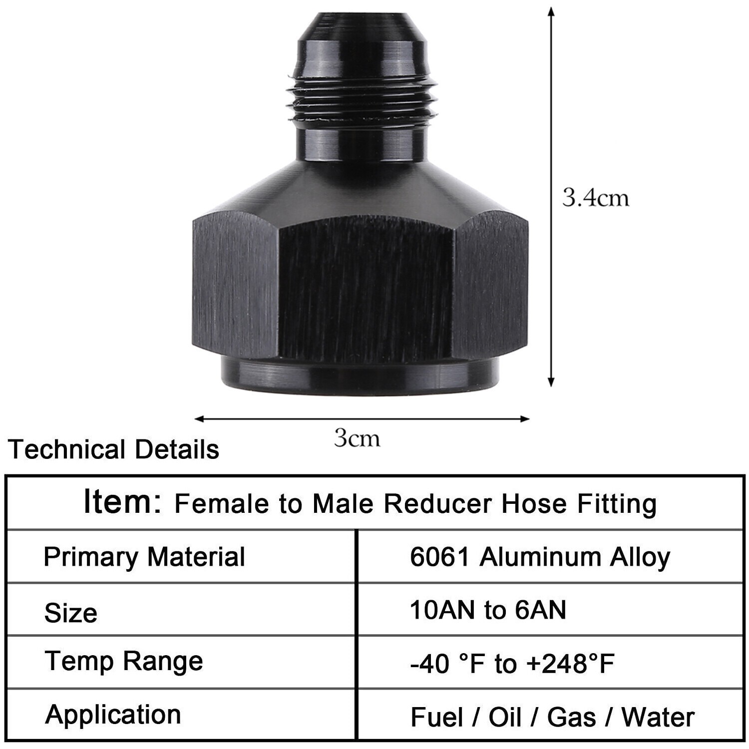 10 AN Female - 6 AN Male Flare Fitting Reducer Adapter 10AN to 6AN - Universal