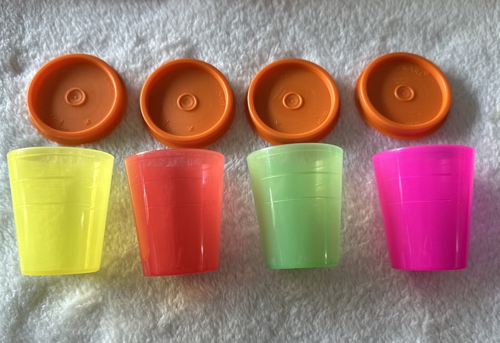 4 Tupperware 2 oz Midgets Multicolored w Orange Seals New!