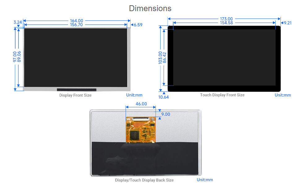 Waveshare 7inch IPS/QLED Integrated Display 1024 × 600 Thin & Light Design