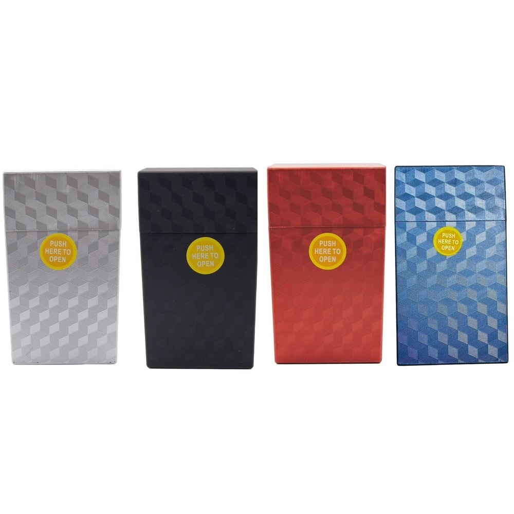 4 PACK 100 Size Push-to-Open Plastic Cigarette Case Cube Square Design