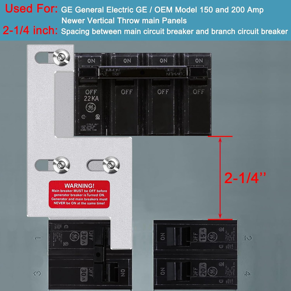 Generator Interlock Kit for GE General Electeric 200 Amp or 150 Amp Vertical ...