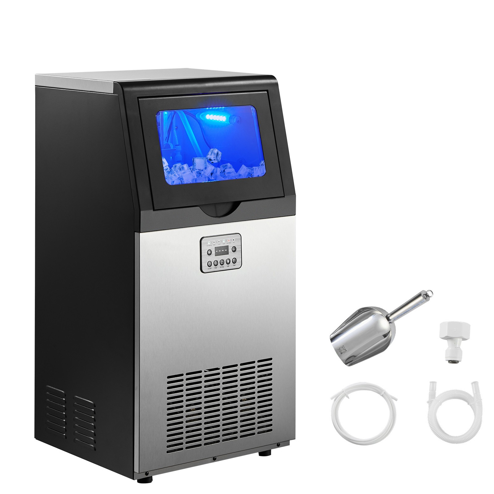 Uimoso Commercial Ice Maker 100lbs/24h with 30lbs Storage for Bar and Restaurant