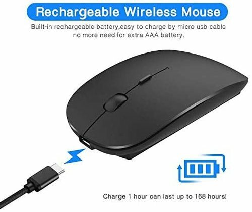 Bluetooth Mouse Wireless Slim Rechargeable Laptop PC Mac iPad MacBook Air Black