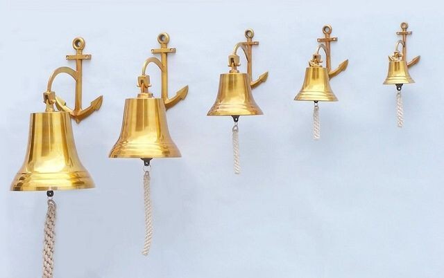 Brass Plated Hanging Anchor Bell 10"