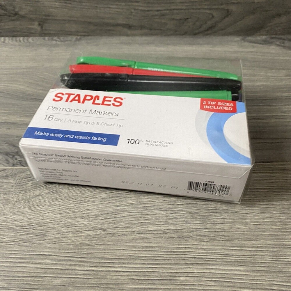 Staples Assorted Color Red Blue Black 16 Pack Permanent Markers 8 Fine 8 Chisel