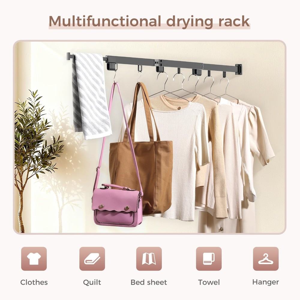 Wall Mounted Clothes Drying Rack, Space-Saving Foldable Black