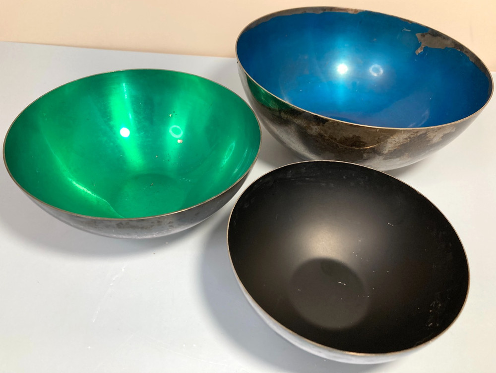 Colored Nesting Bowls 3 Vintage MCM Danish Modern EPNS Denmark 366 367 368 Set