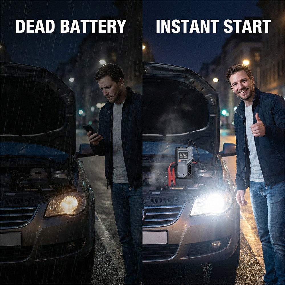 99800mAh Car Jump Starter Booster Jumper Box Tire Inflator Compressor Air Pump