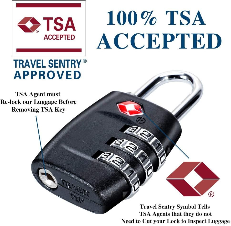 TSA Luggage Locks (4Pack) - 3 Digit Combination Padlocks - Approved Black