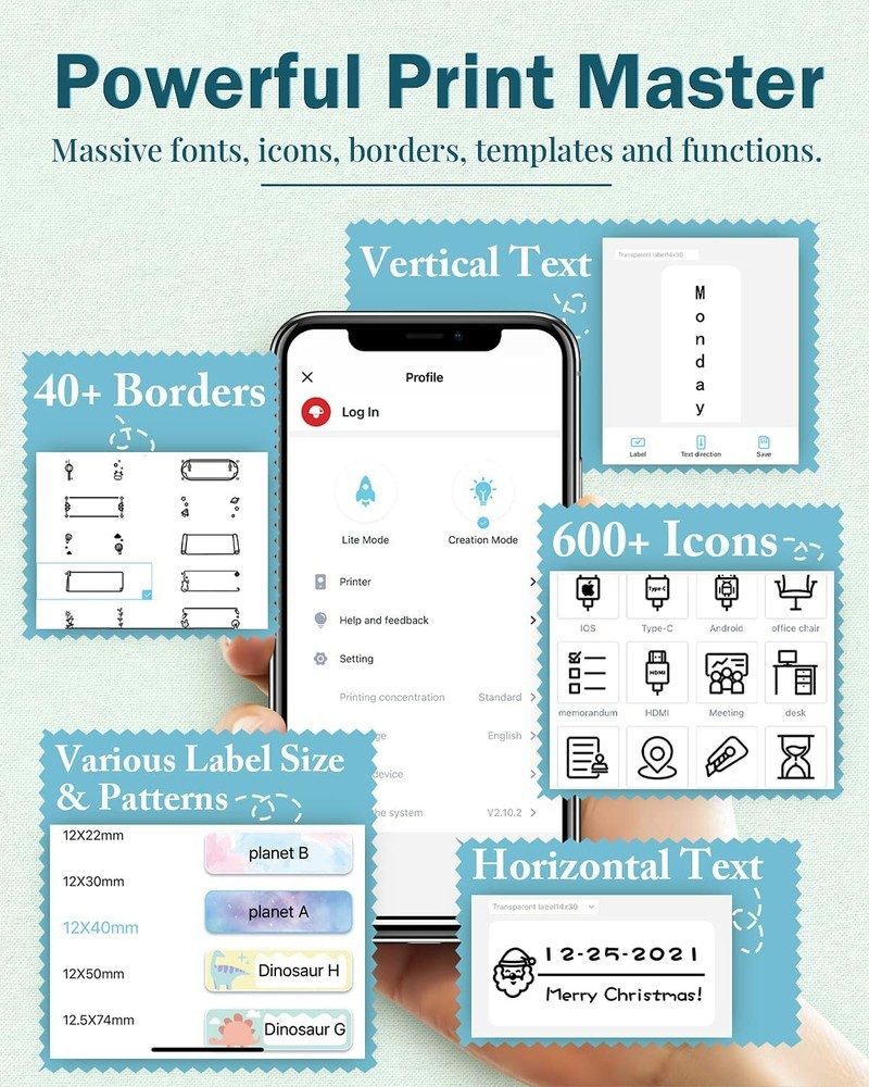 Phomemo D30 Mini Cute Bluetooth Label Maker Sticker Inkless Printer Machine