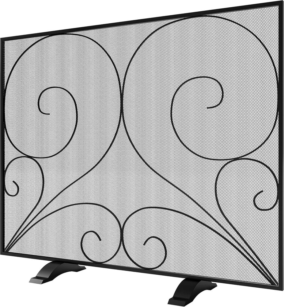 Single Panel Fireplace Screen Handcrafted Solid Wrought Iron Mesh Heat-Resistant