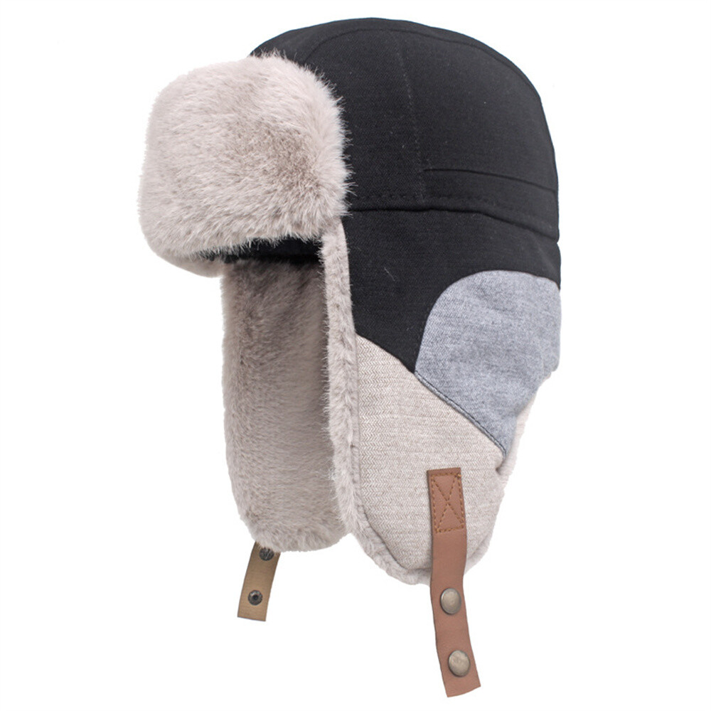 Women Patchwork Earmuffs Trapper Cap Wind Proof Ski Plush Thick Warm Driving Hat