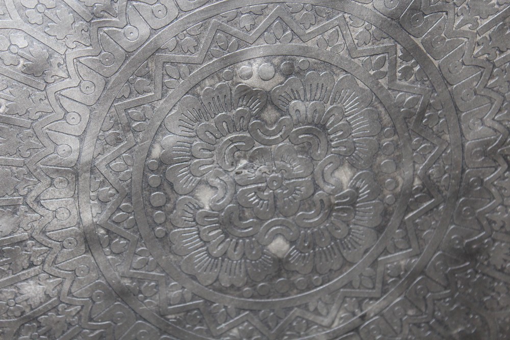 HUGE Arabic Middle Eastern Silver Metal Circular Table Top Wall Decor Engraved