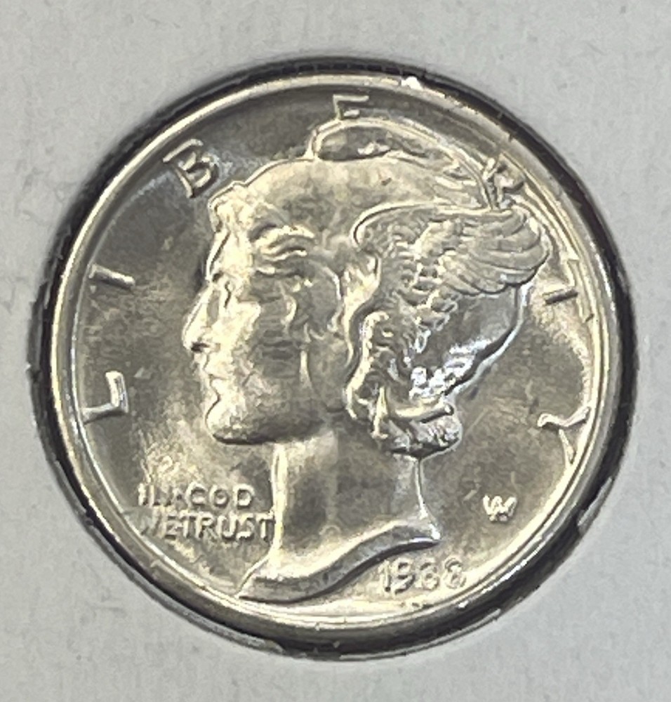1938 S Mercury Silver Dime, Gem Uncirculated.