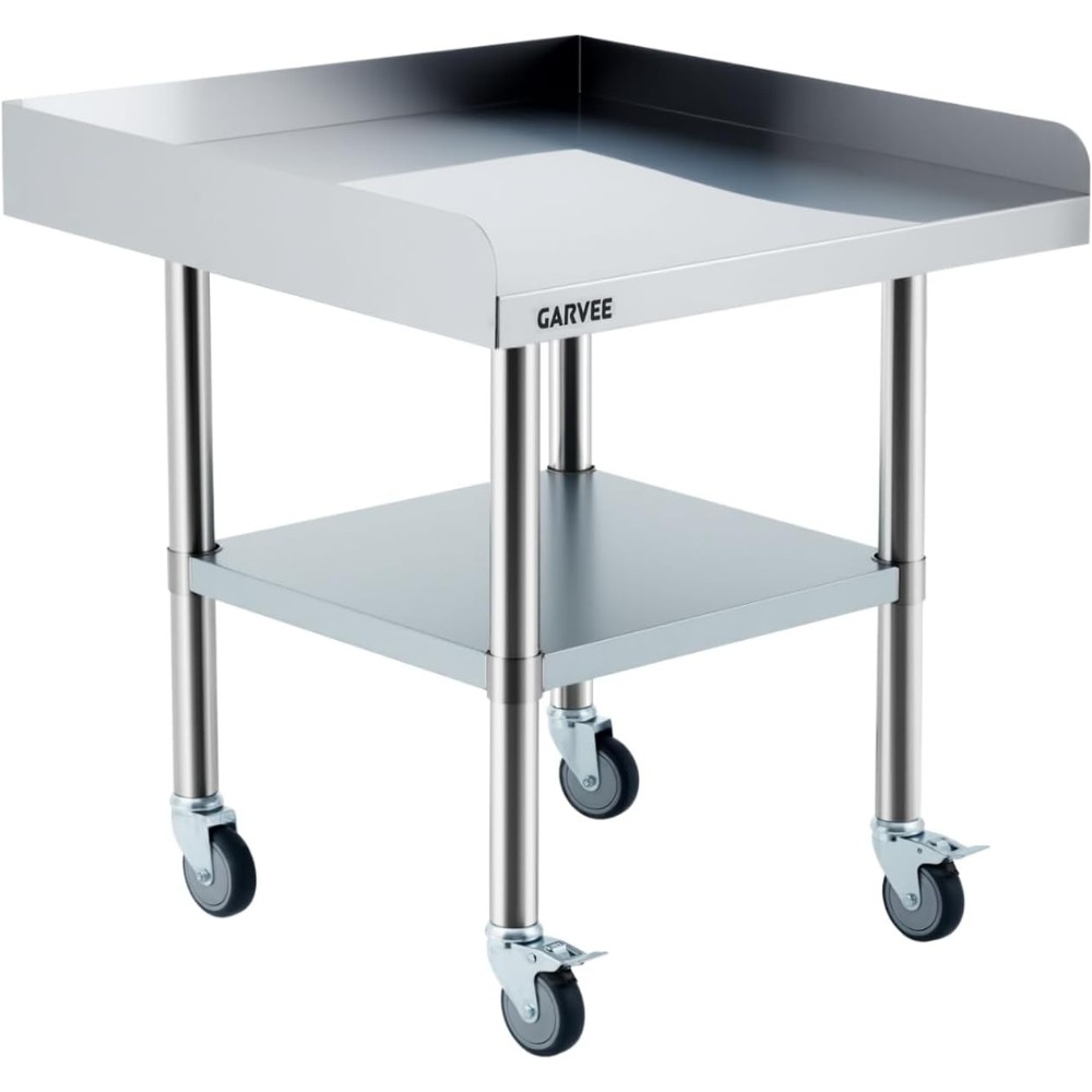 Stainless Steel Mobile Work Table with Detachable 3-Side Splash Guard & Wheels