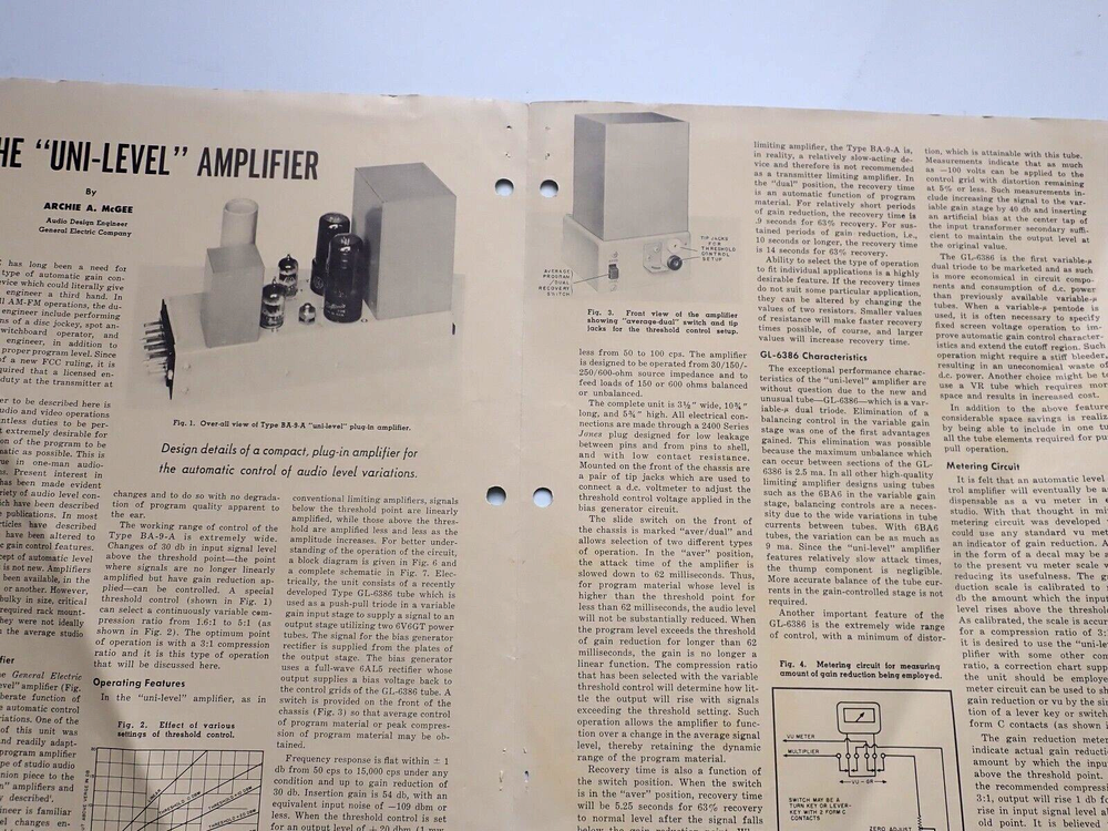 Original 1950s GE " Uni-Level " Amplifier Specs Pamplet Brochure General Elect