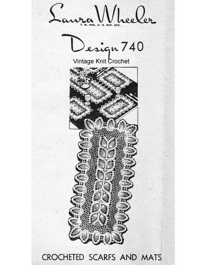 Vtg Crochet Pineapple Runner Mats Pattern, 2 sizes, Mail Order Design 740 LW