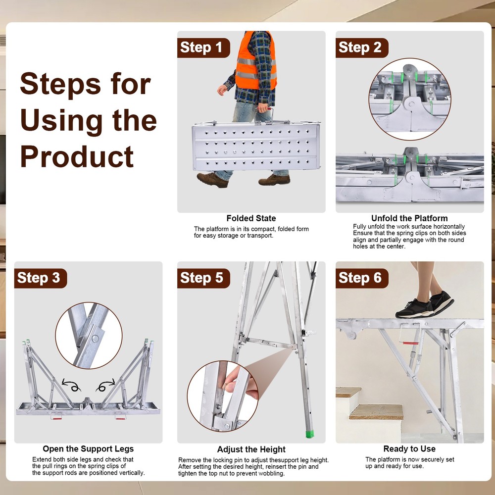 Scaffold Work Platform with Adjustable Height Rustproof Work Bench Metal Stand