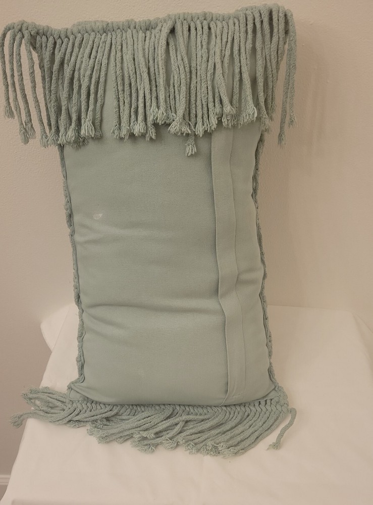 macrame Pillow Boho Throw Rectangle 11"×19" zipper Mint Green Granny Core Read