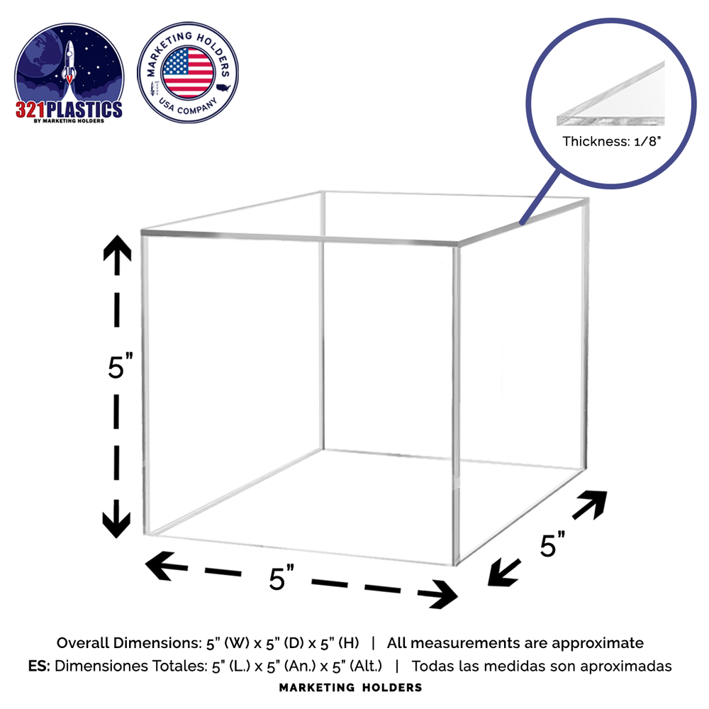 2 Pack 5" Acrylic Box Clear Riser 5 Sided Counter Square Pedestal Display Bin