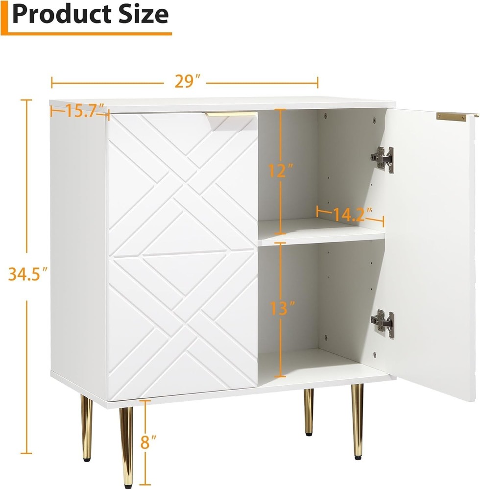 29" Wood Storage Cabinet with 2 Embossed Pattern Doors Modern Sideboard Buffet